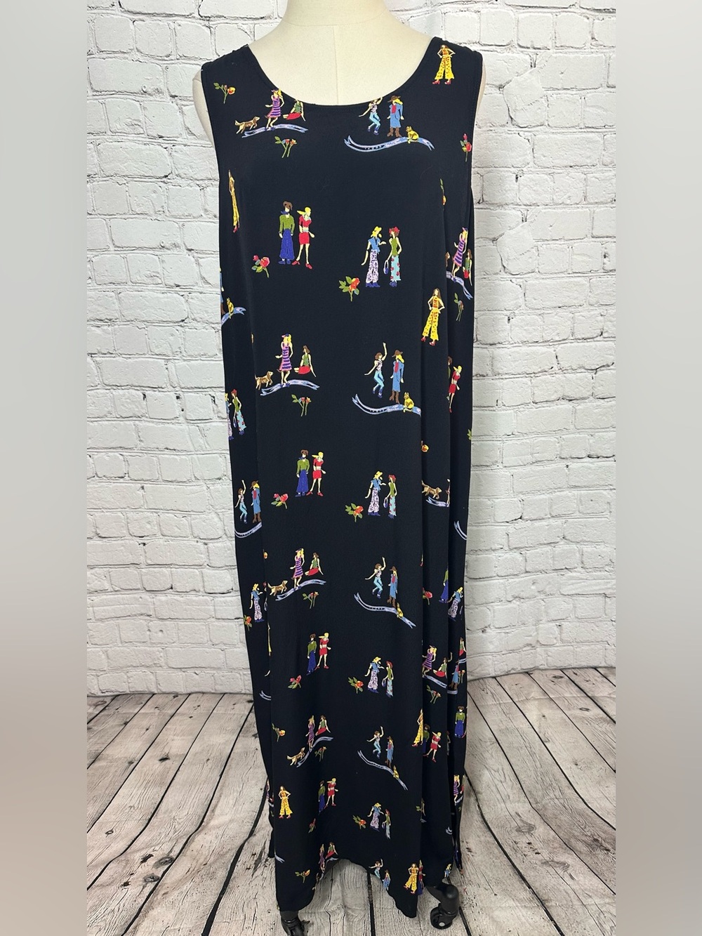 Vintage David Dart Maxi Jumper Dress XL Whimsical Novelty Print